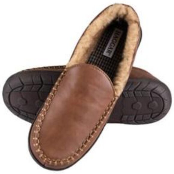 Haggar Other - Haggar Mens Faux Leather Slip on Loafer Slippers L (9.5-10.5)